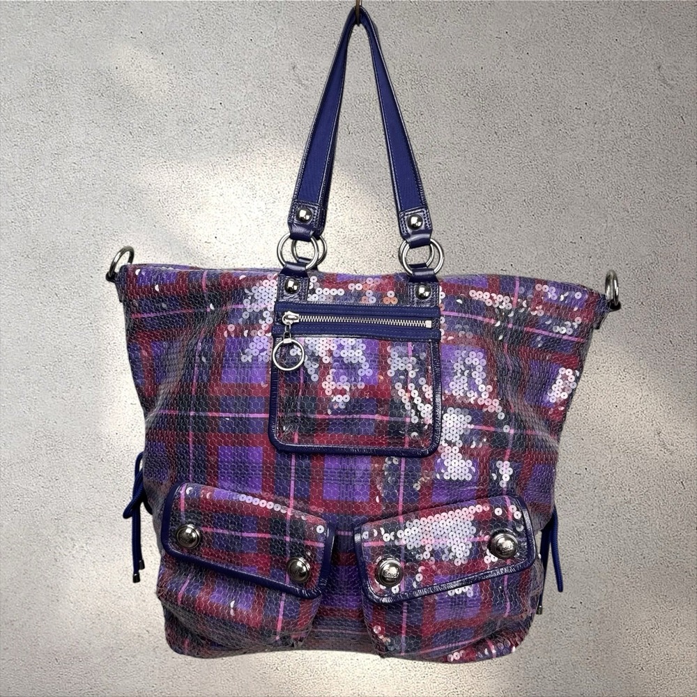 Coach Poppy Large Limited Edition Tartan Glam Sequin Spotlight Tote Bag 15890